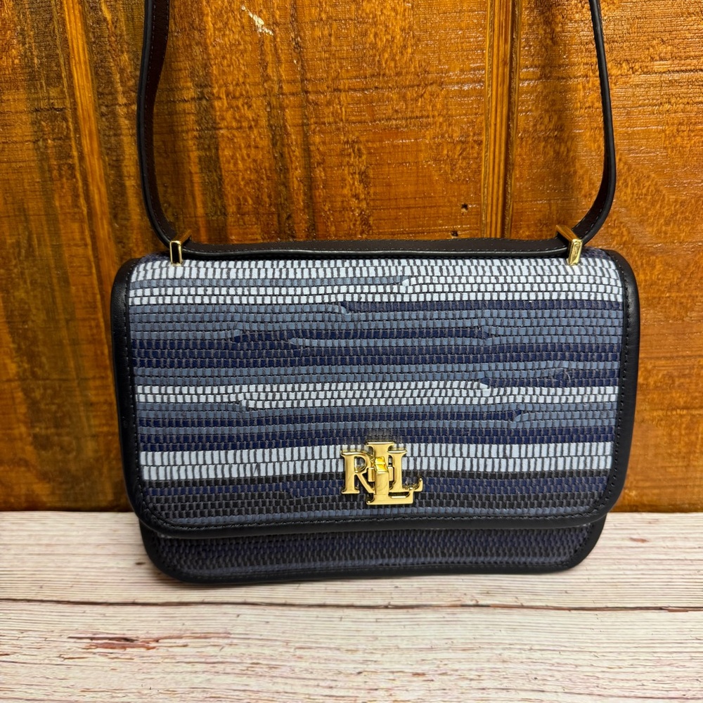 RALPH LAUREN Sophee Small Striped Woven Leather Crossbody